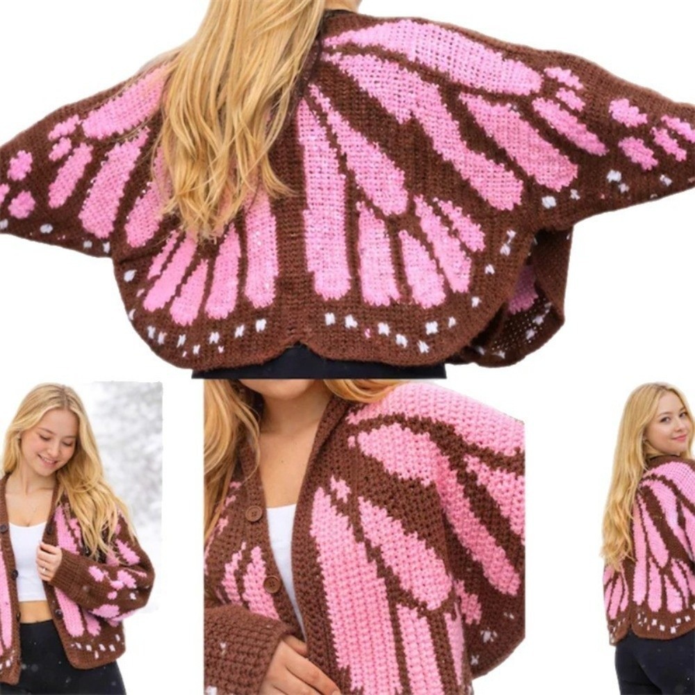 HOUR Monarch Butterfly Knit Cardigan , Crochê Macio
