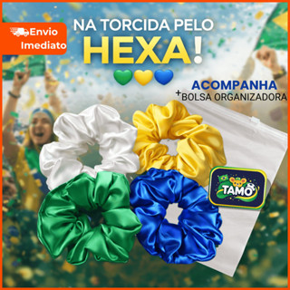 Scrunchie Brasil Torcedora Cetim Antifrizz Verde Amarelo Azul Branco Xuxinha Cabelo 4 Unidades em Oferta na Shopee