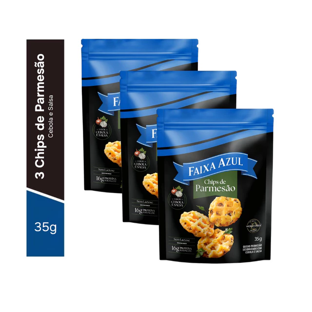 Chips de Parmesão Cebola e Salsa Faixa Azul Pouch 35g - 3 Unid.