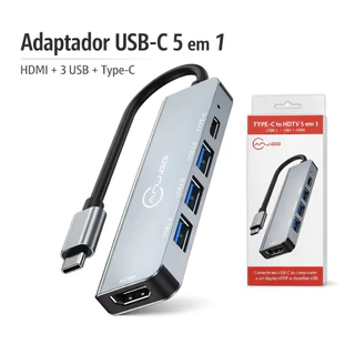 Hub USB C 5 em 1 com HDMI 4K e 3 Portas USB 3.0 Adaptador Type C