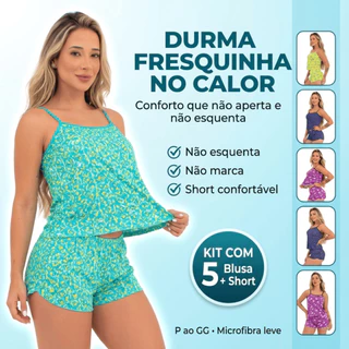 Baby Doll Short de Dormir Pijama Verão Estampado Kit Feminino Roupa Linha Noite Fresquinho em Oferta na Shopee