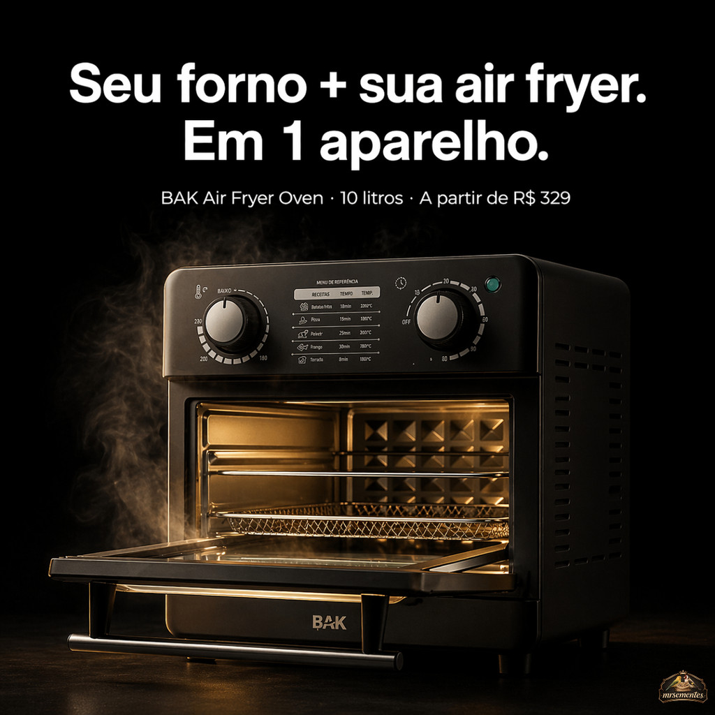 Air Fryer Oven BAK 10L Forno Elétrico 2 em 1 Fritadeira 5 Fu