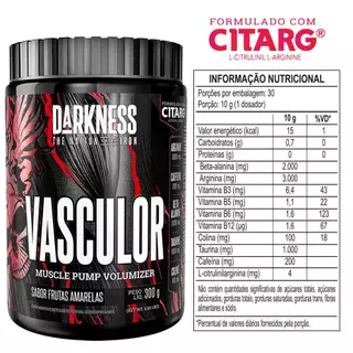 DARKNESS Suplemento Pré-Treino Vasodilatador Máximo Desempenho Fórmula de Alta Performance - 300g