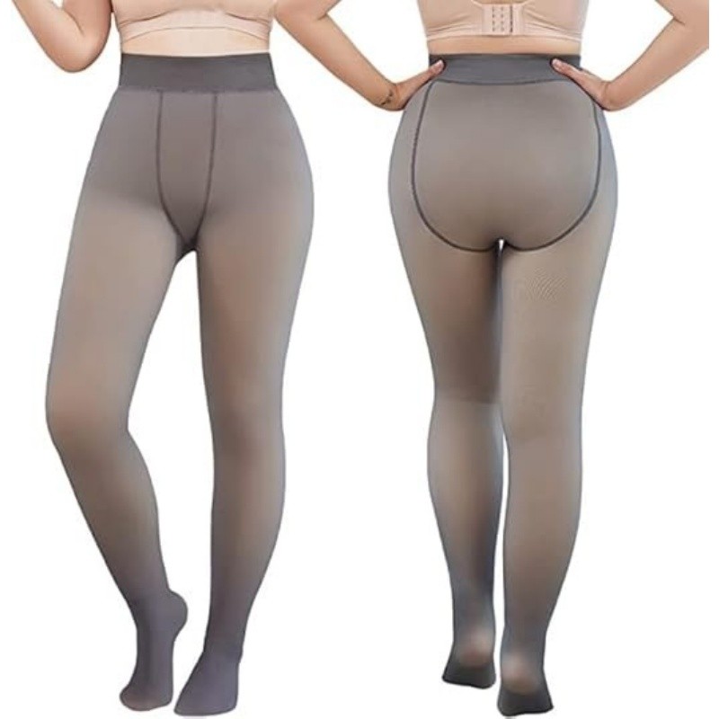 Meia Calça Térmica Forrada Peluciada Translúcida de Lã Feminina Super Elástica Slim Confortável