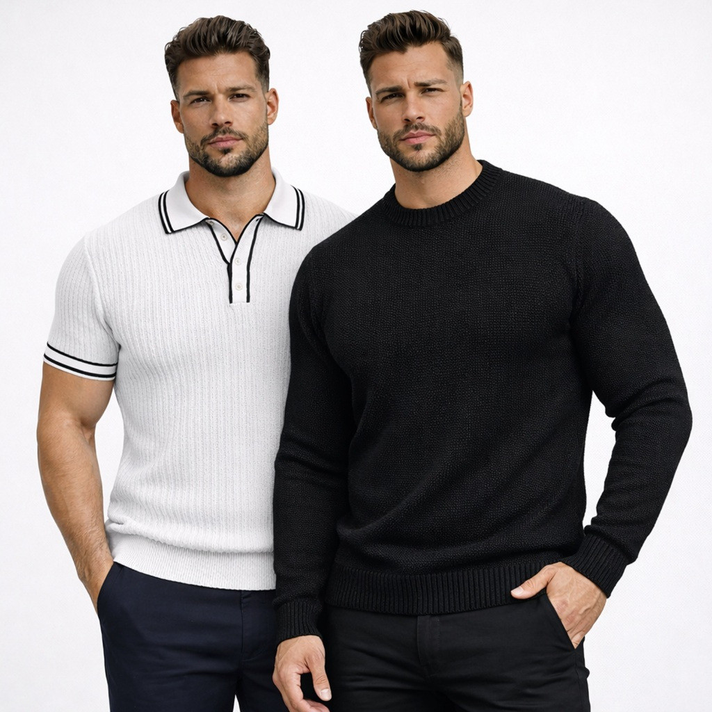Camisa Polo Slim Elegante YTWE para Homens, Suéter Casual, Malha ...