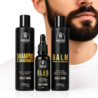 Kit para Barba Shampoo + Condicionador, Óleo e Balm Barba Raiz - cuidados diários para barba e cabelo