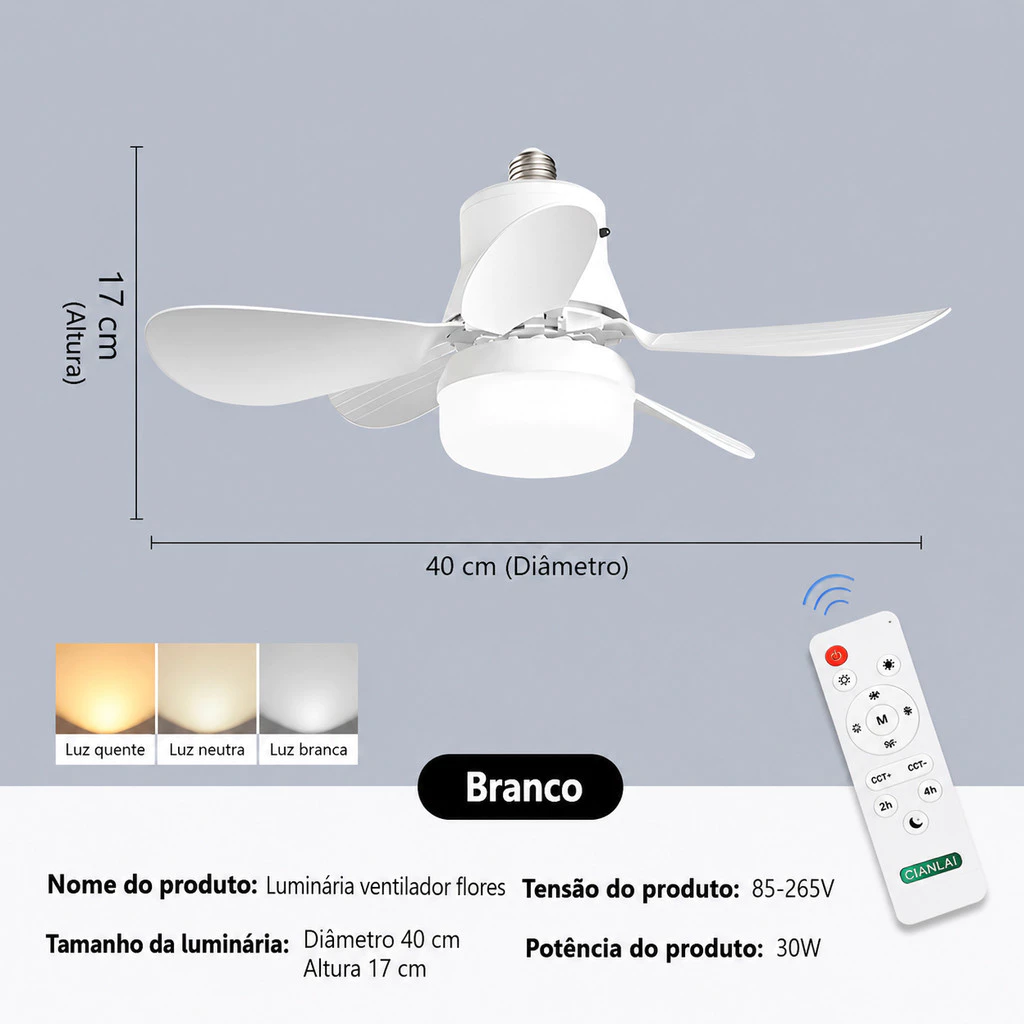 80W 5 Hélices Ventilador De Teto Potente Controle Remoto led Regulável 3 cores E27 Silencio Inteligente Ventilador Forte
