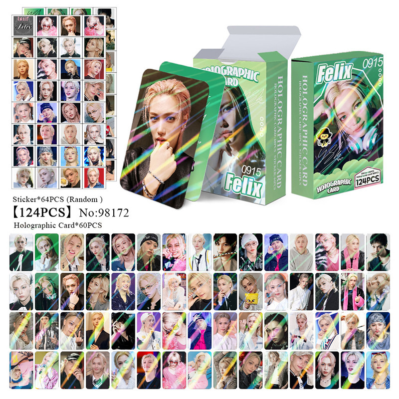 124 Pçs/Caixa Stray Kids Felix Photocards Holográfico LOMO Cartão