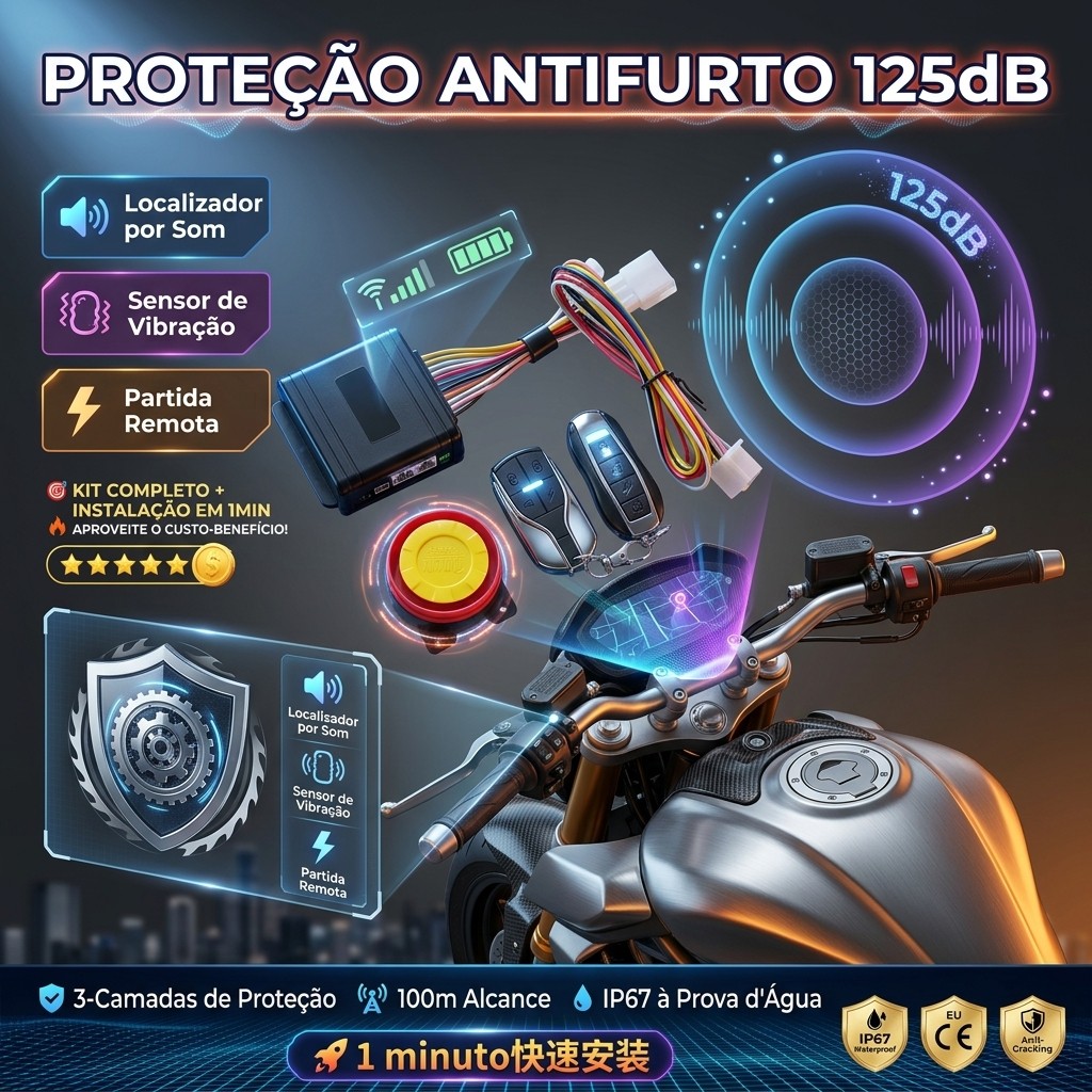Kit Alarme Moto Com Partida À Distância 12V Universal Antifurto Sirene ...