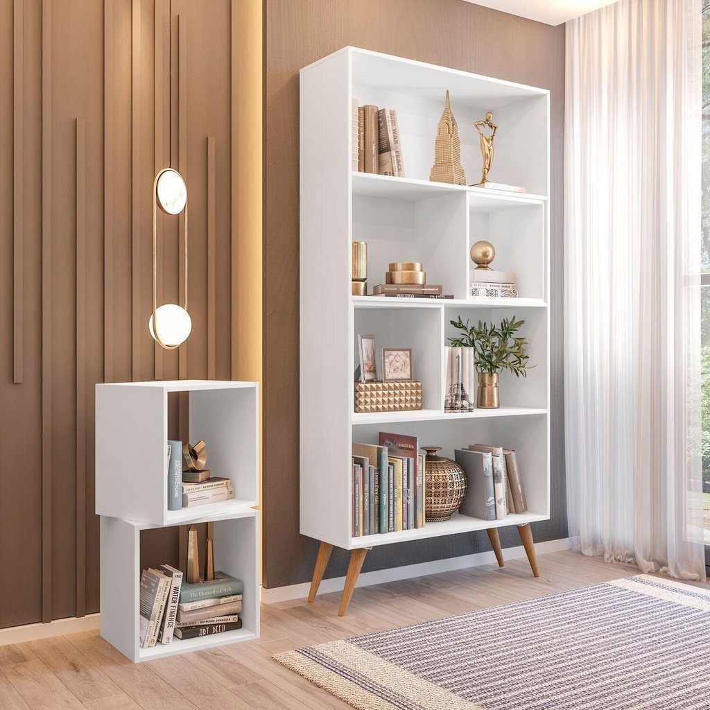 Estante de Livros Retrô 90cmx180cm Pés em Madeira Maciça 4 Nichos