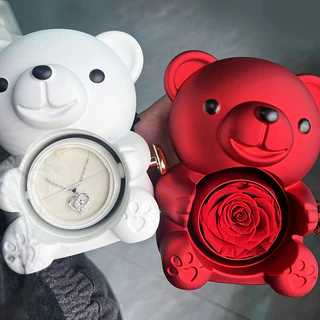 Caixa De Presentes Eterna De Ursinhos De Pelúcia Rosa Com Colar Jóias Rotativa Valentine Para Namorada Feminina