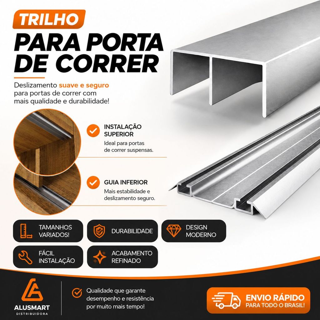 Trilho Superior e Inferior para Porta de Correr Guarda Roupa Armário ...