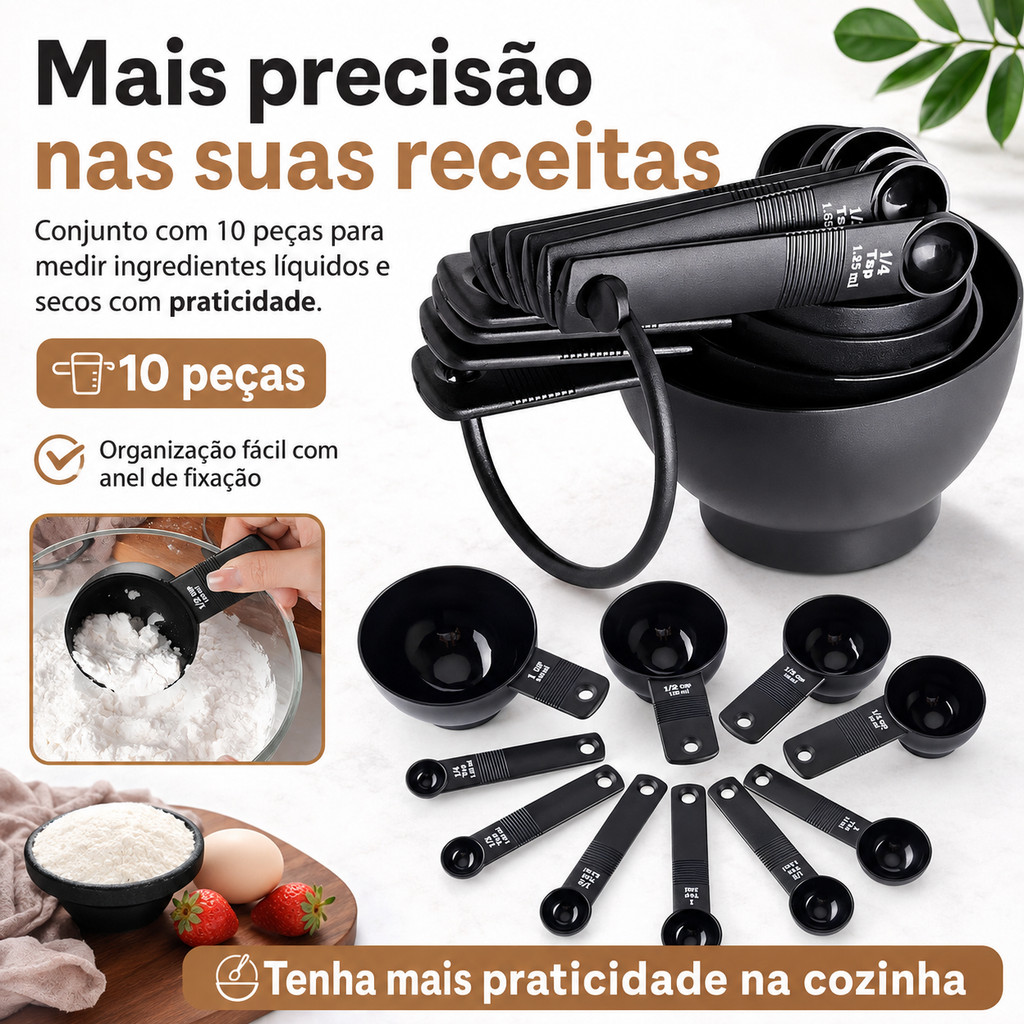 Kit Colheres Medidoras 10 Peças Xícara Medidora Dosador Cozi