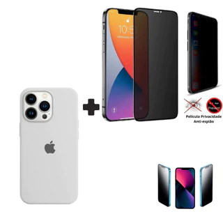 Kit 2em1 Capa Case Branca+Película Cerâmica Privacidade iPhone XS 11 12 13 14 15 16 Pro Max Premium