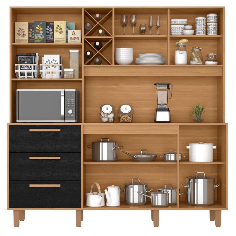 Armário para Cozinha Kit Max 181 cm 6 Portas 3 Gavetas Cinamomo