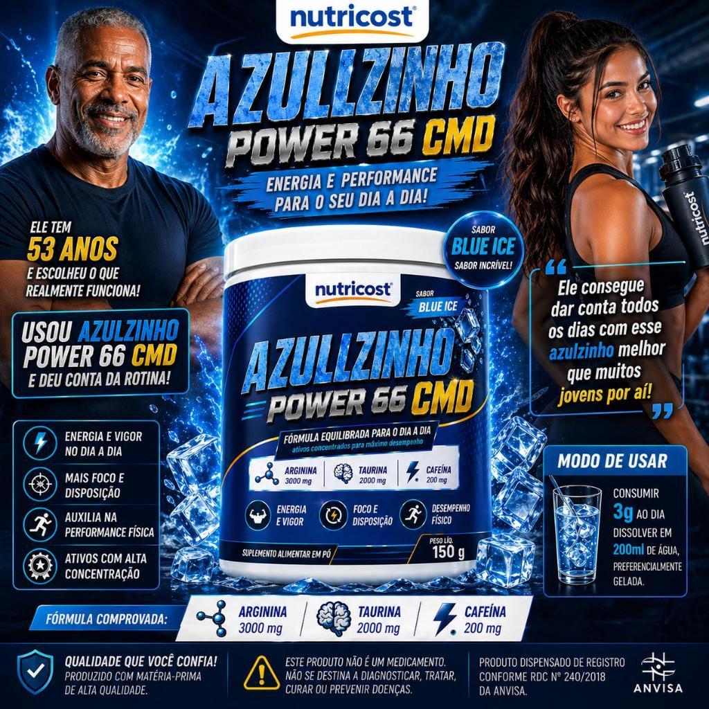 1 Azulzinho Power 66 CMD Performance Masculina I Vigor I 150g Sabor ...