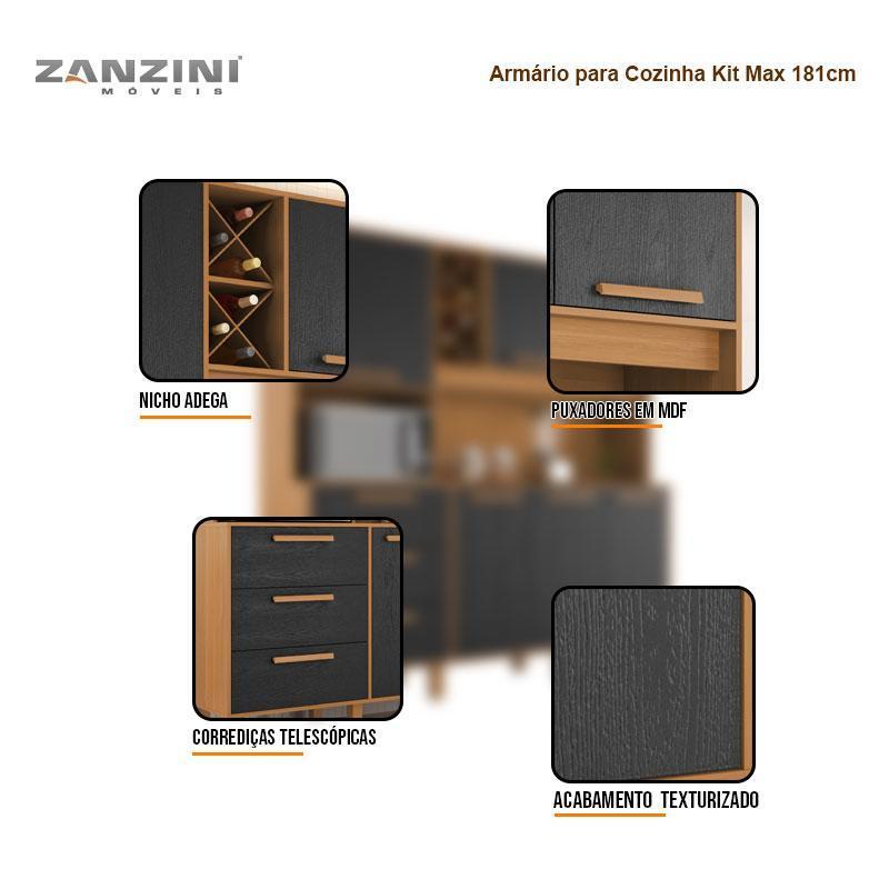 Armário para Cozinha Kit Max 181 cm 6 Portas 3 Gavetas Cinamomo