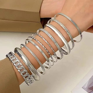 Kit 10 Pulseiras Finas Douradas e Prateadas - Conjunto Elegante para Usar Juntas
