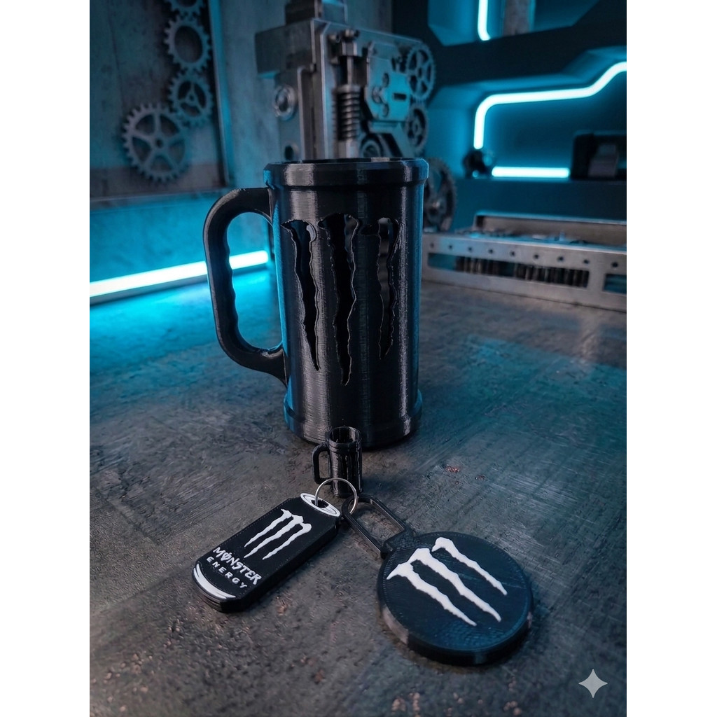 Kit Suporte / Porta Lata / Caneca Energético + Abridor + Tampa +