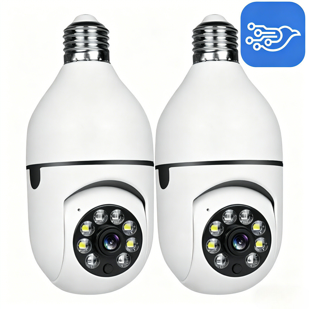 Kit 2 Câmeras De Segurança Lâmpada 360 WiFi IP HD Visão Noturna PTZ Sem Fio-Tensão Dupla