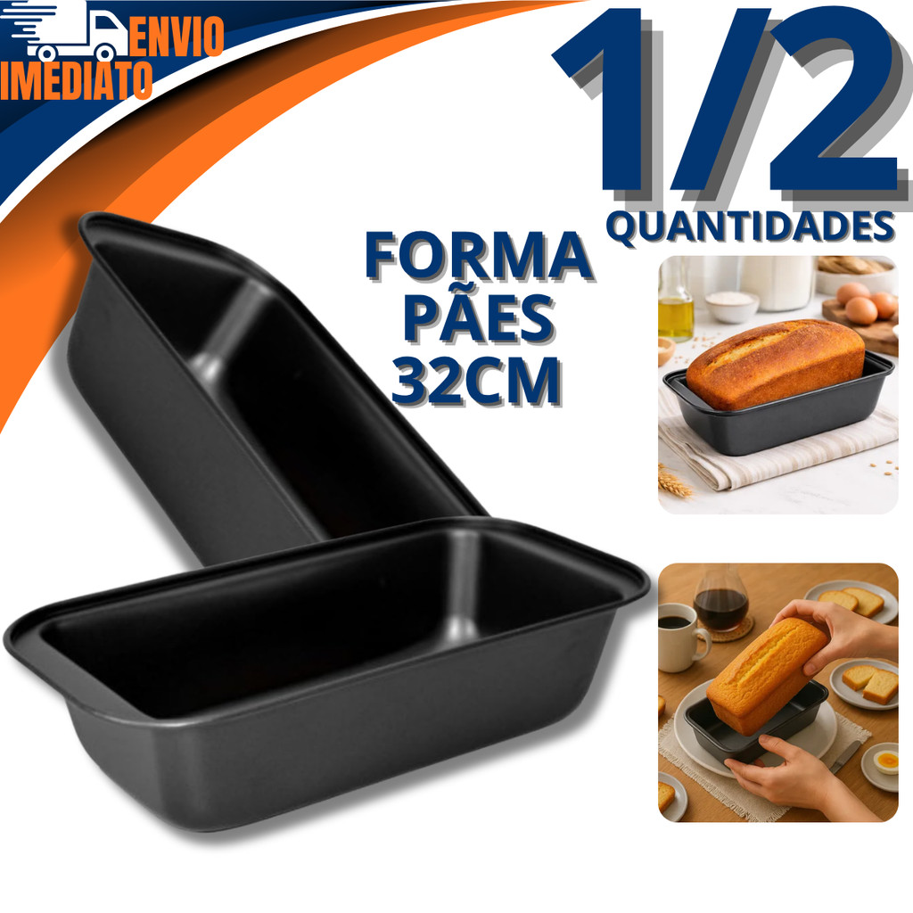 Forma Para Pão Grande 32cm 1/2 Teflon Antiaderente Ideal Par