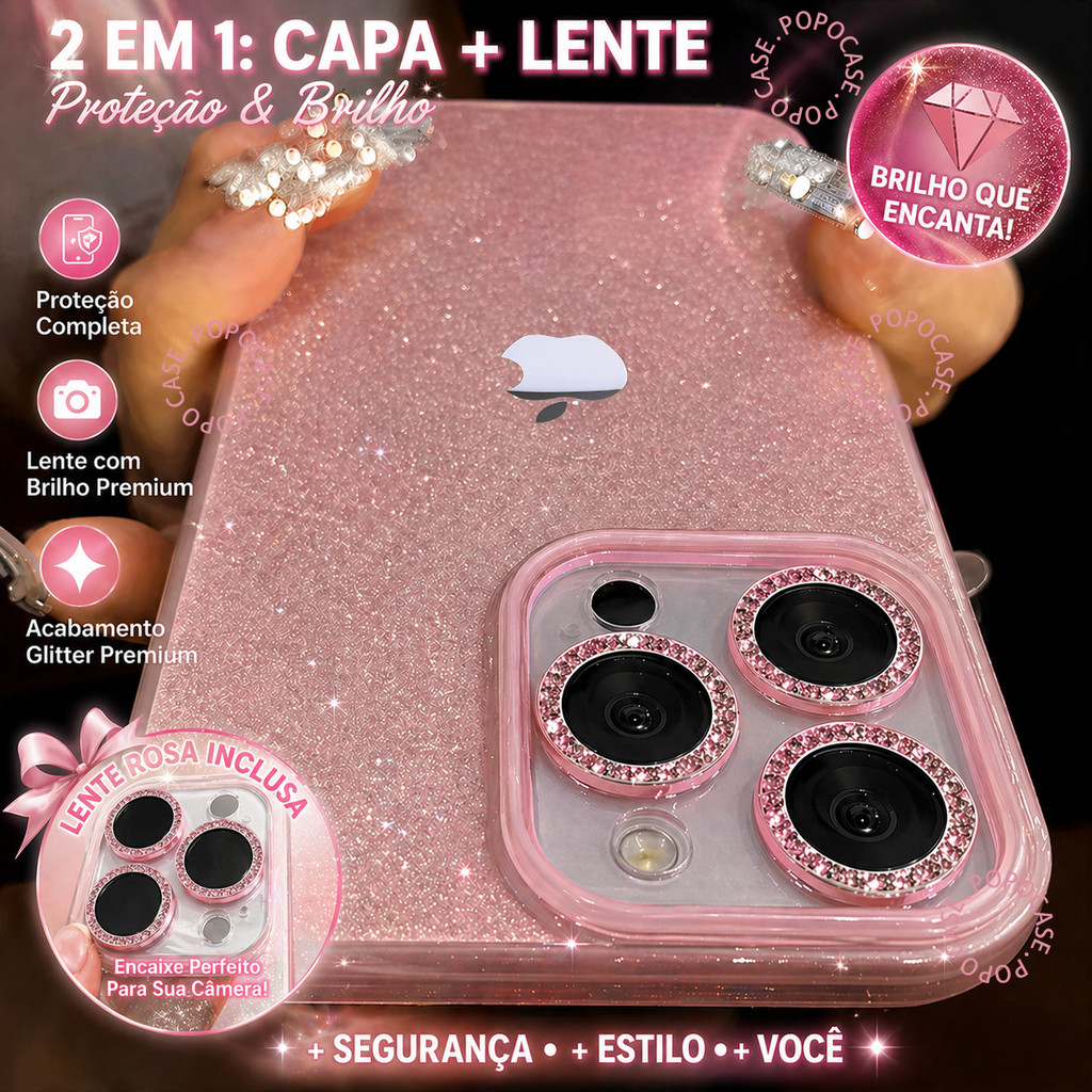 Kit De Glitter Rosa Capinha Filme De Lente De Câmera Para IPhone 13 11 ...