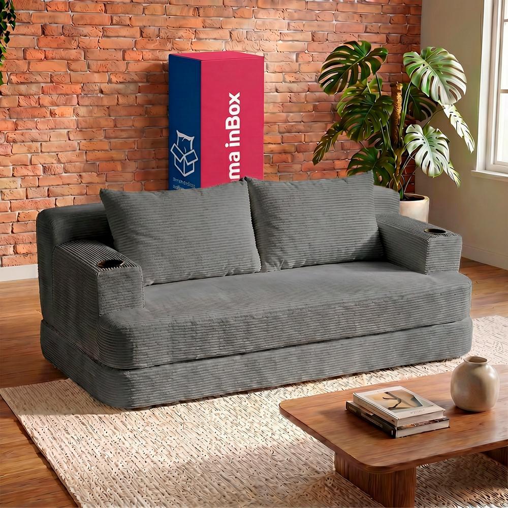 Sofá Cama Nami 1,50m Xpand Tech Tecido Velourê Cinza Escuro Cama