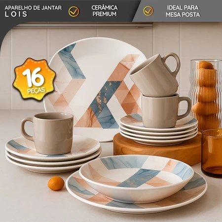 Aparelho de Jantar, 16 Peças, Lois Cerâmica Premium