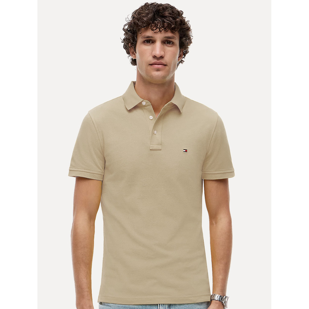 Polo Tommy Hilfiger Original Masculina Slim Piquet 1985 Cáqui Claro ...