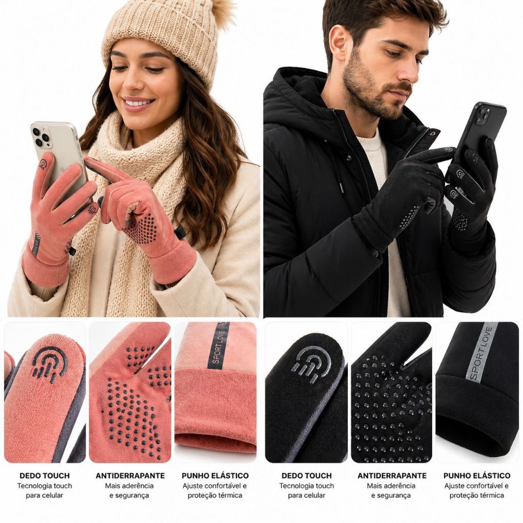 Luva Térmica Touch Screen Masculina e Feminina Inverno Antid