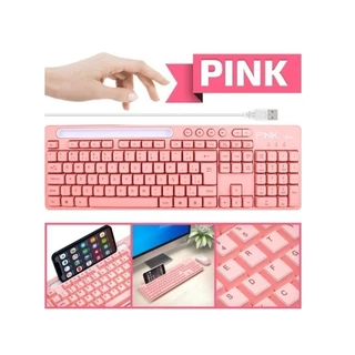 Teclado Multimídia USB Pink Feminino Smart Support KX Rosa