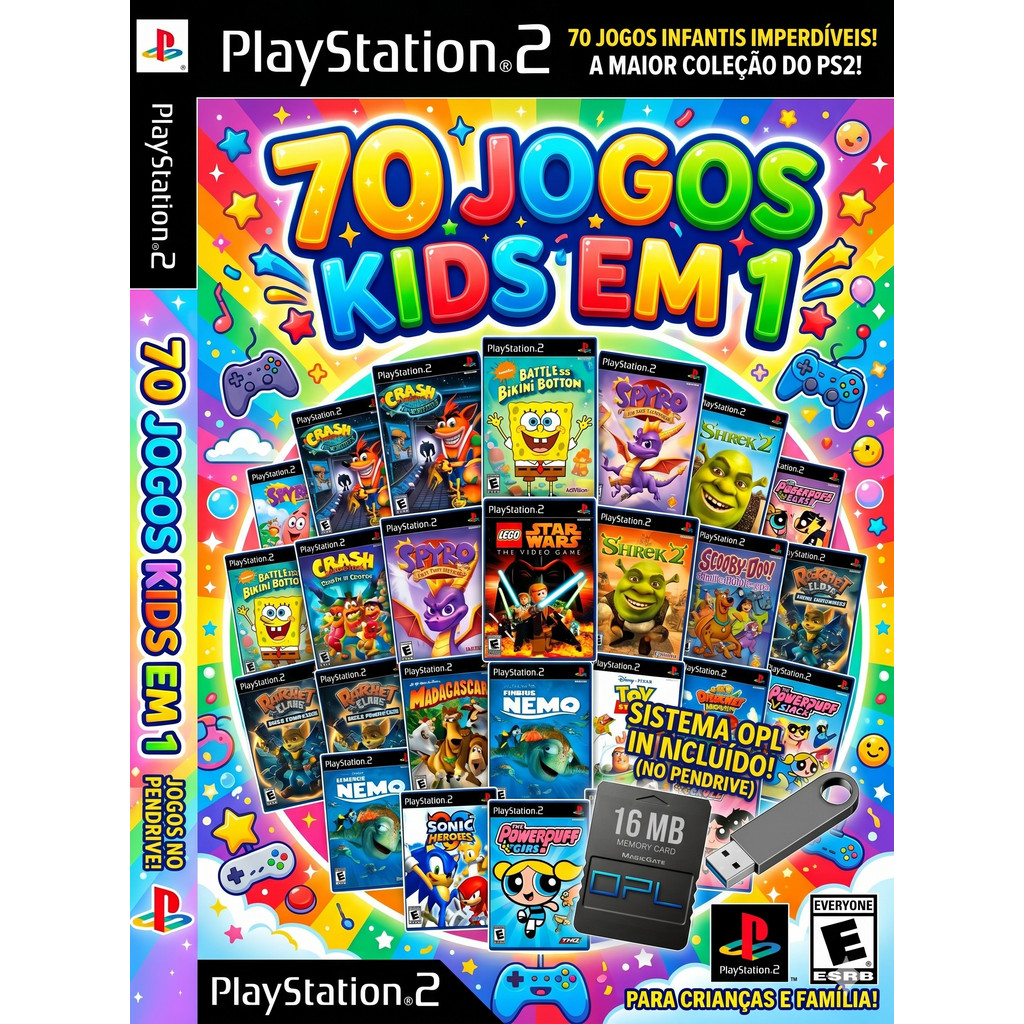 70 JOGOS KIDS PARA PS2 | CRIANÇA E FAMILIA NO PENDRIVE + MEMORY