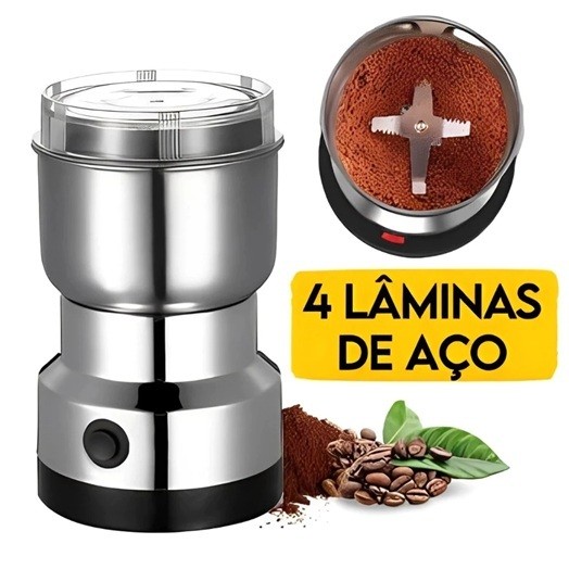 Moedor De Café 110v Elétrico Grãos Aço Inox 4 Lâminas Pronta