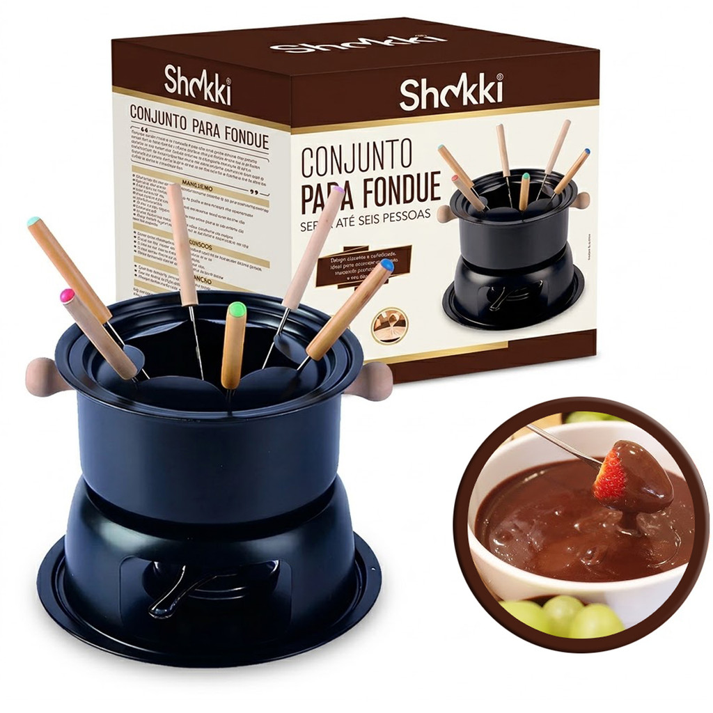 Kit De Fondue 11 Peças Preto Completo Para Queijo Chocolate E Carne Com ...