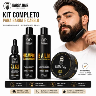 Kit para barba shampoo + condicionador balm óleo nutritivo e pasta cera modeladora - Barba Raiz