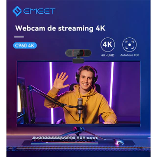 Webcam EMEET C960 4K Streaming Live Autofoco Microfone Duplo 60fps PC Notebook Preto