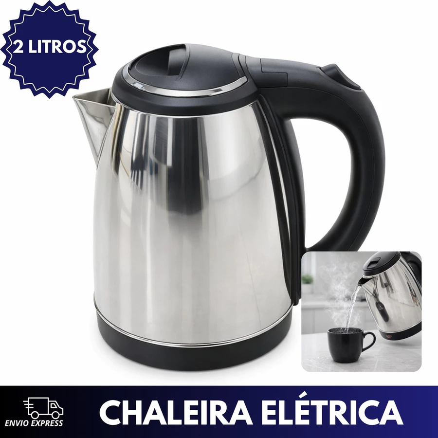 Chaleira Elétrica Inox 2 Litros Jarra Térmica Esquenta Chá Ferve Água Super Rápido 110v ou 220v