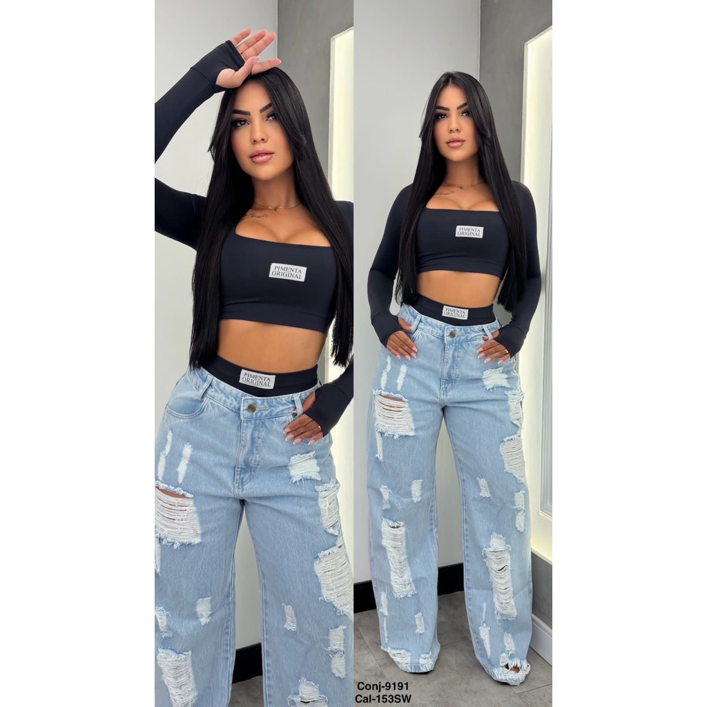 Conjunto Hot Pants Moda Gringa Manga Longa e Verao P0226/P0201 | Shopee ...