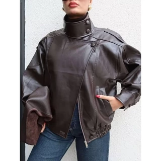 Outono Inverno Solto Jaqueta De Couro Feminino Retro Rua Lichia Modelado Falso Streetwear Plutônio Outwear