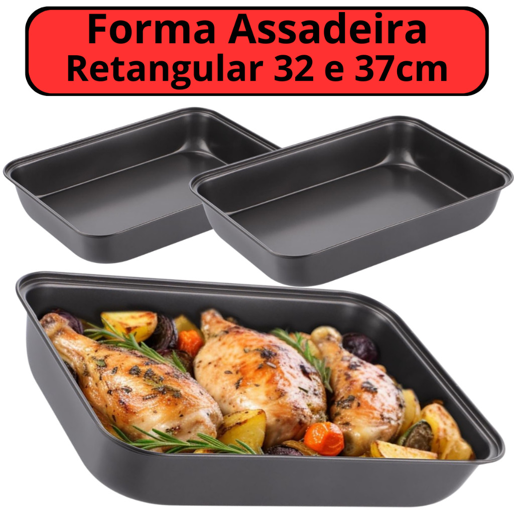 Formas Assadeiras 32cm 37cm Retangular Antiaderente Grande A