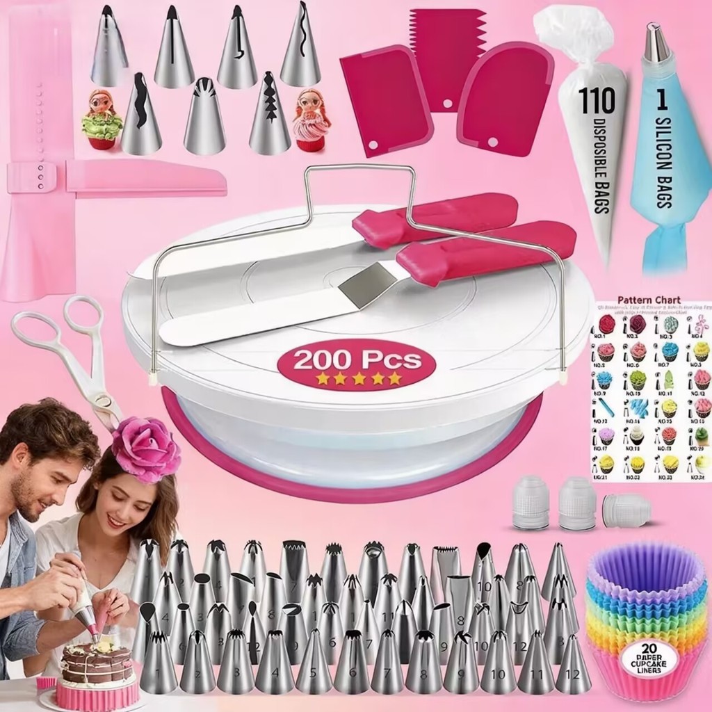 KIT 200/72pcs Decoração de Bico de Aço Inoxidável para Bolo-