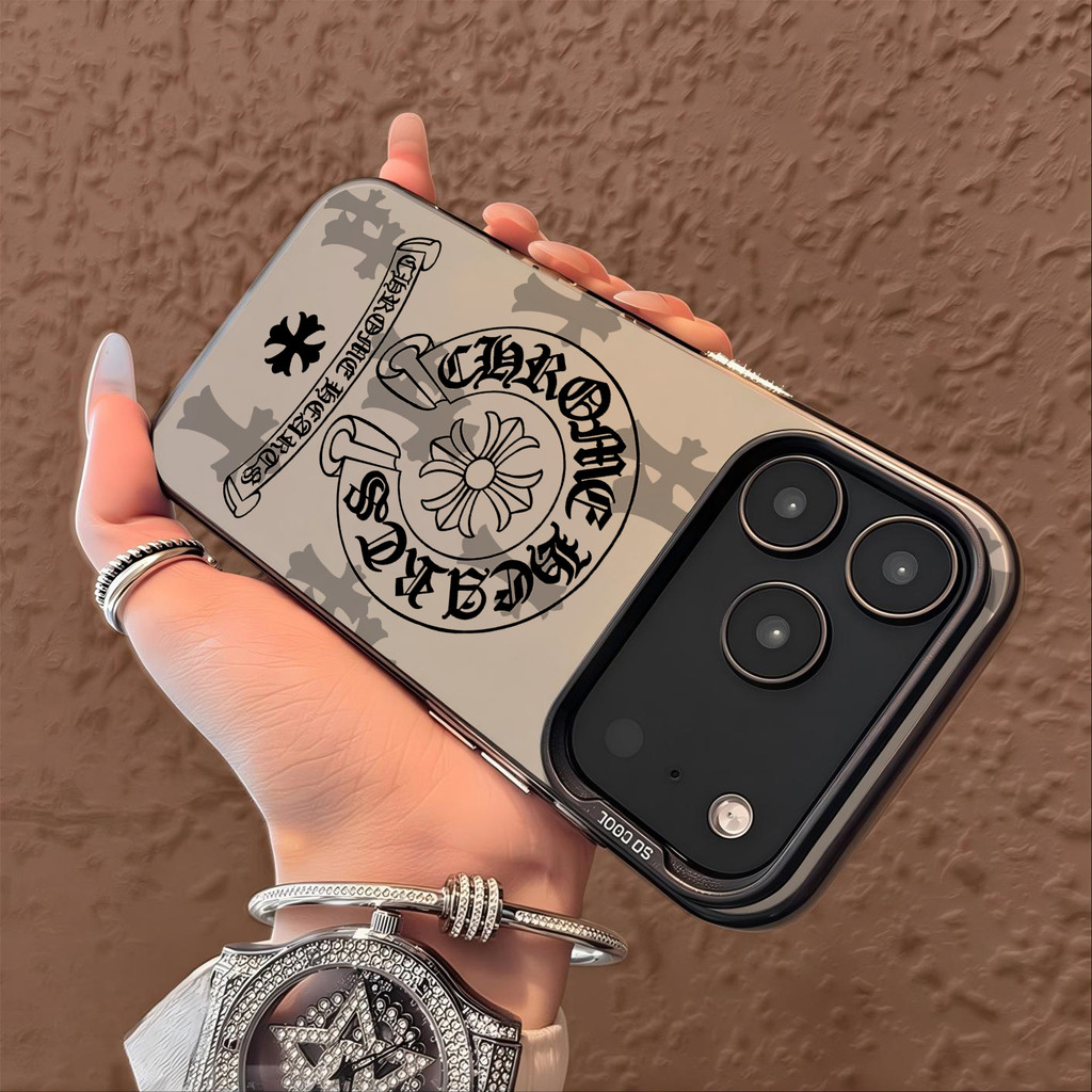 Capa prateada para iPhone 17 PRO MAX 11 15 PRO Chrome Hearts