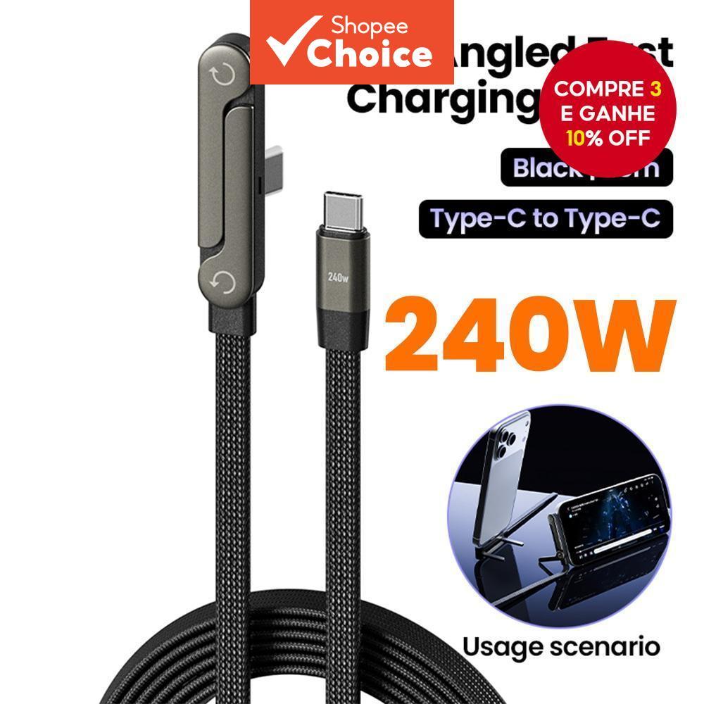  Novo Cabo de Carregamento e Dados 2 em 1 240W Dobrável com Suporte para Celular/Tablet, Cabo de Âng