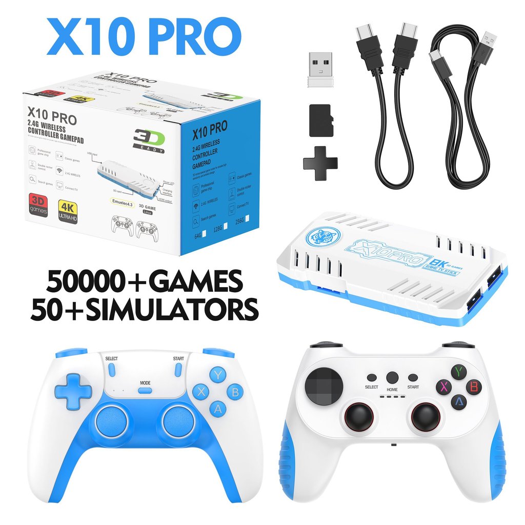 X10 Pro Videogame Stick 4K 50000+ Jogos Retro 2 Controles Sem Fio HD