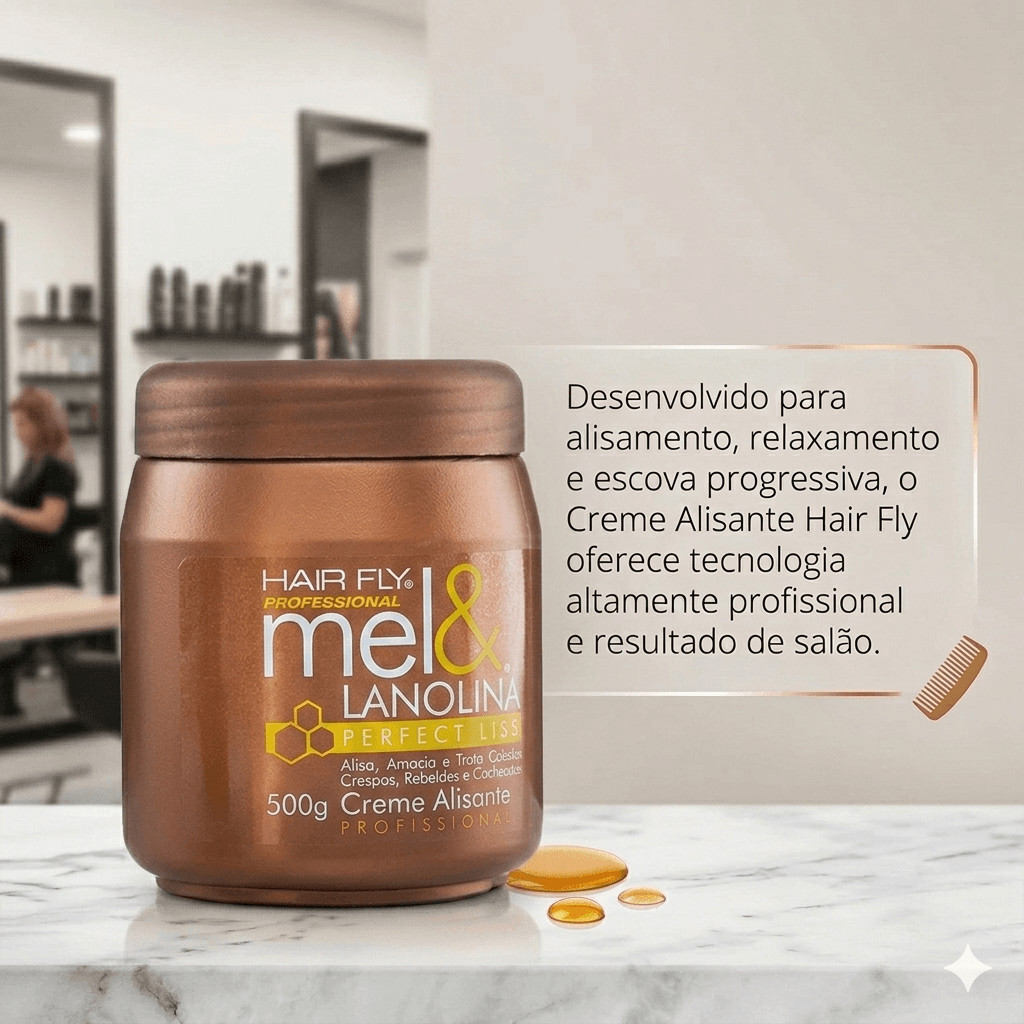Kit HairFly Mel e Lanolina - Creme Alisante 500g + Shampoo
