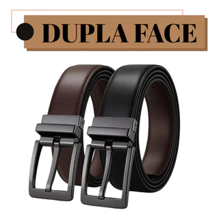 Cinto De Couro Dupla Face Masculino Com Fivela Giratória