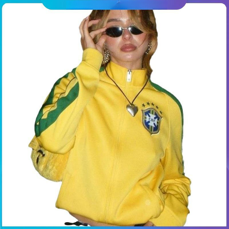 American Retro Y2k Millennium Fur Collar Zipper Jaqueta Com Capuz