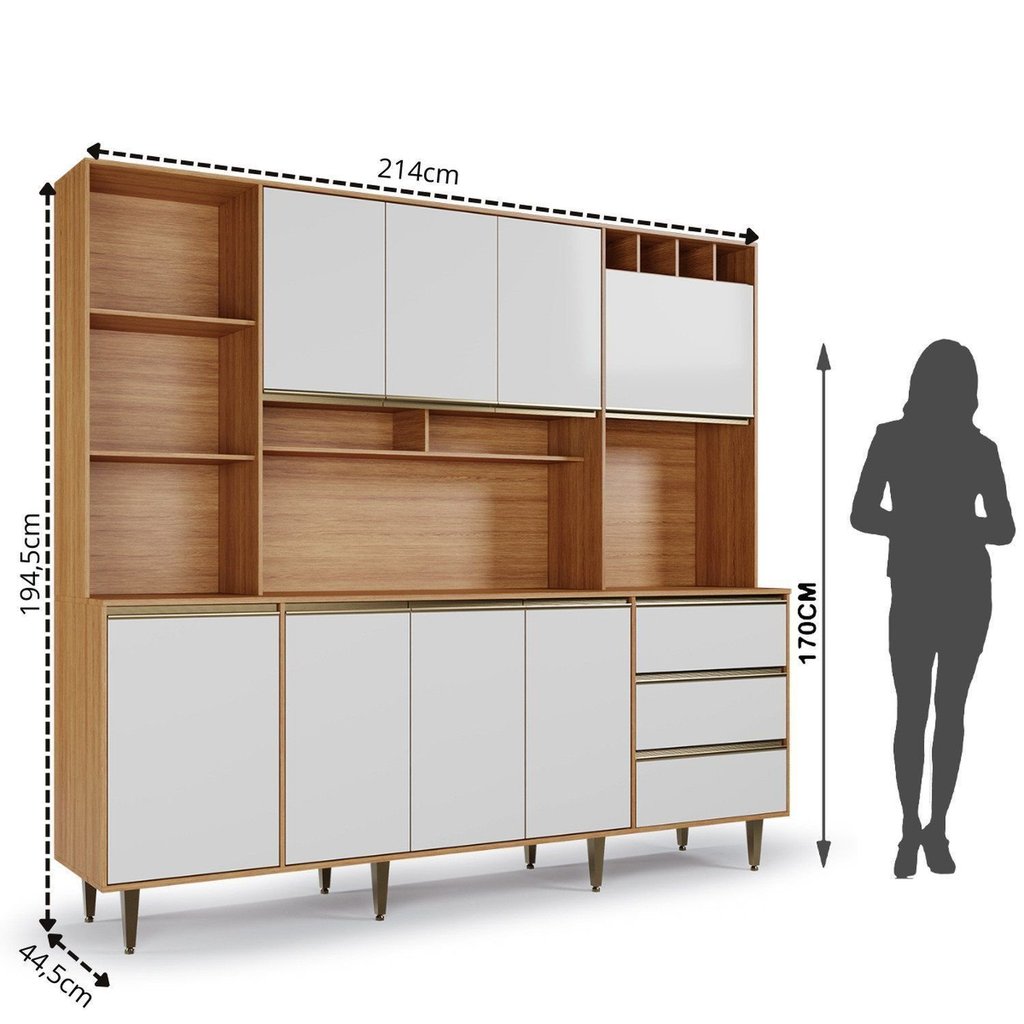Eightキャビネット Armário de Cozinha 8 Portas 3 Gavetas Nicho Versatti Freijó/Off