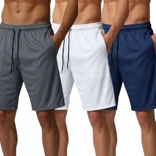 Kit 3 Ou Apenas 2 Bermudas Masculinas Academia Esportiva Malha de Poliéster Com Bolso P ao GG