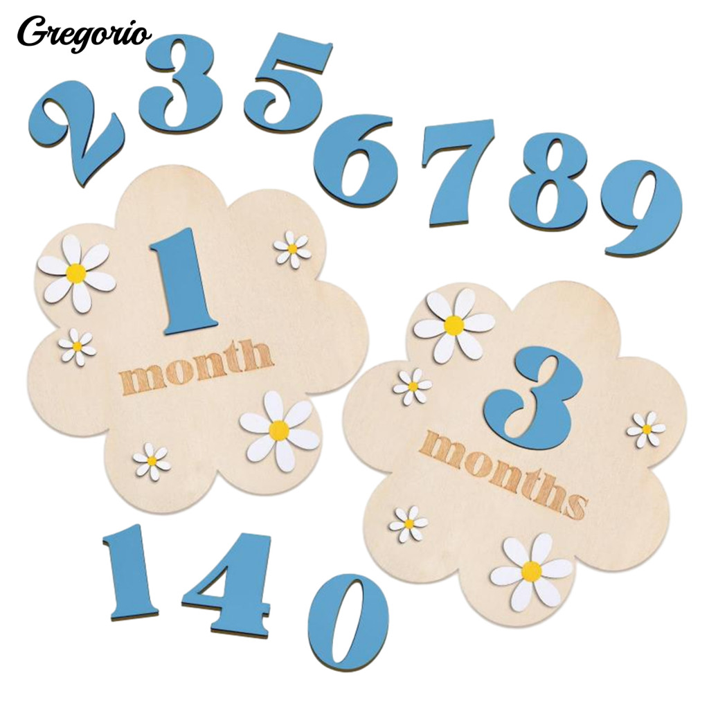 Baby Monthly Milestone Blocks Wooden Number for Board Flower Design ...